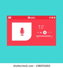 Music player app interface vector color template. Media player navigation screen. Flat UI, GUI. Playing audio, radio. Phone display – Vector