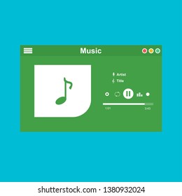 Music player app interface vector color template. Media player navigation screen. Flat UI, GUI. Playing audio, radio. Phone display – Vector