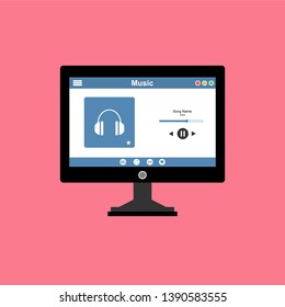 Music player app interface vector color template. Media player navigation screen. Flat UI, GUI. Playing audio, radio. Phone display – Vector