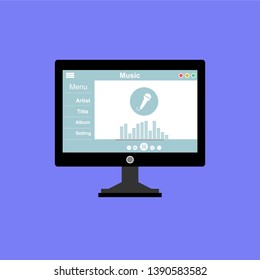 Music player app interface vector color template. Media player navigation screen. Flat UI, GUI. Playing audio, radio. Phone display – Vector