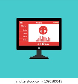 Music player app interface vector color template. Media player navigation screen. Flat UI, GUI. Playing audio, radio. Phone display – Vector