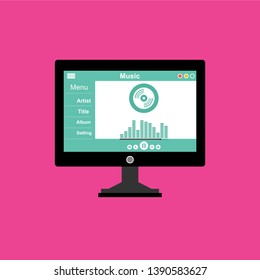 Music player app interface vector color template. Media player navigation screen. Flat UI, GUI. Playing audio, radio. Phone display – Vector