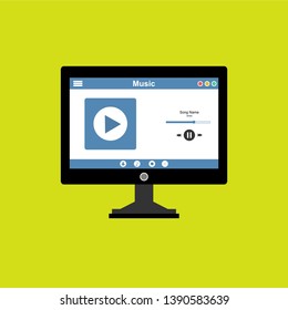 Music player app interface vector color template. Media player navigation screen. Flat UI, GUI. Playing audio, radio. Phone display – Vector
