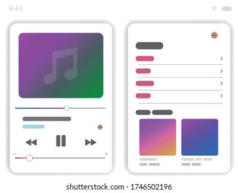 Music player app interface vector color template. Mobile application page white design layout. Media player navigation screen. Flat UI, GUI. Playing audio, radio. Phone display