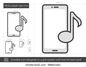 Music player app vector line icon isolated on white background. Music player app line icon for infographic, website or app. Scalable icon designed on a grid system.