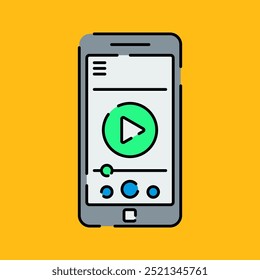 Estilo plano del diseño de la ilustración del icono de los App del reproductor de música aislado en fondo amarillo