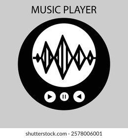 a music player art silhoutte vector illustration ,and vector illustration of a music player silhouette with headphones, sound waves, and abstract musical notes. Sleek, modern, and ideal for posters, 