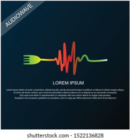 Music player. Audio wave logo with gradient colors - plug-shaped tableware combination. Vector equalizer element. Isolated design symbol.