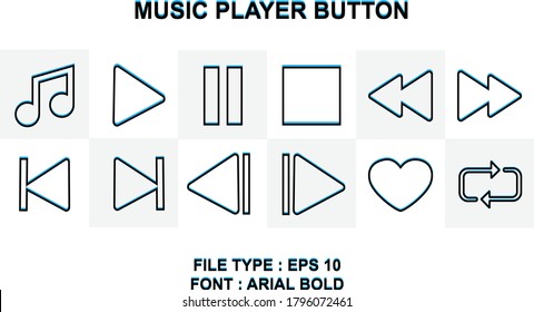 Music Player Button Flat Minimalism Consist of 12 Button EPS 10