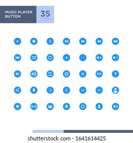 Music player button icon pack with flat style