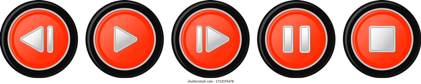 Music Player Button Icon Set, animation style Iconic