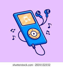 Ilustración de iconos vectores de dibujos animados del reproductor de música. Vector Premium Aislado De Icono De La Tecnología De La Música. Estilo de dibujo plano