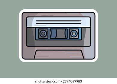 Music Player Cassette Tape Sticker vector illustration. Technology recreation icon concept. Cassette tape recorder sticker style vector design with shadow.