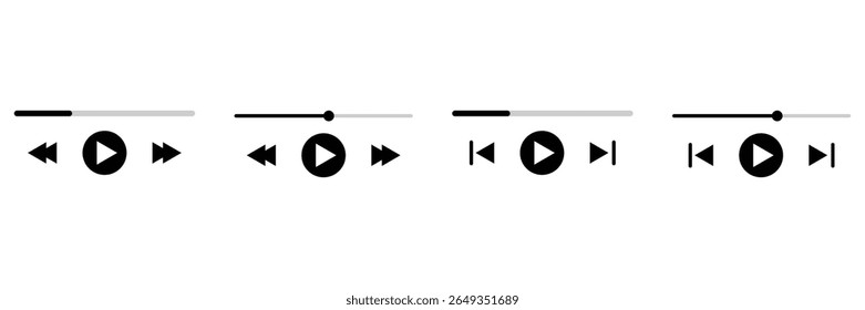 Ícone de interface de reprodução de botões de controle do player de música ilustração vetorial de ícone de interface de usuário de áudio mínimo para conjunto de elementos de navegação de playlist de aplicativo de mídia.