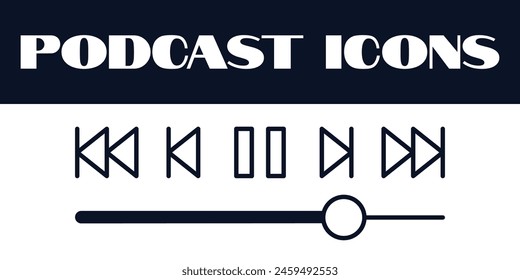 music player controller set .podcast icons set vector. podcast music vector audio music icons
