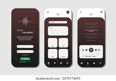 Music player design for mobile app. Music player concept platform screen. Graphical user interface for responsive mobile applications