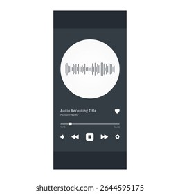 Music player Display dark Theme Platform Sample. Screen template. UI. UX. User interface user experience. Application for phone. Song podcast device app. Playback Dark black theme
