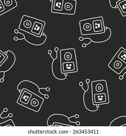 music player doodle drawing seamless pattern background