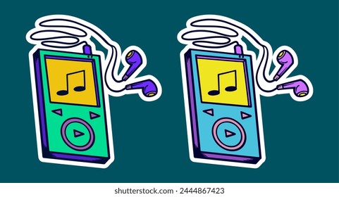 Music Player Doodle Sticker Illustration with Retro Style