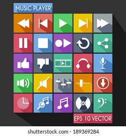 Music Player Flat Icon Long Shadow