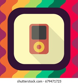 music player flat icon with long shadow, vector illustration
