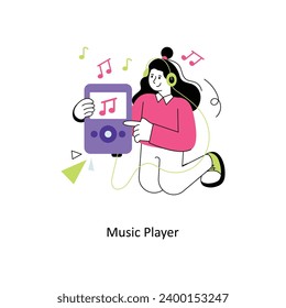 Ilustración del vector de diseño plano del reproductor de música. Ilustración de acciones