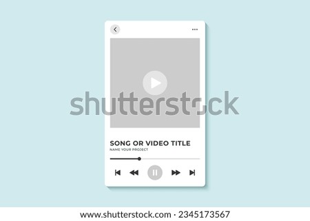 Music player frame mockup vector design interface. Video player design template mockup fit for web or mobile app