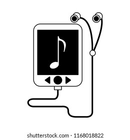 Music player with headphones in black and white