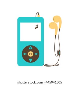 Music player with headphones. Music device flat icon.  Vector illustration on a white background.