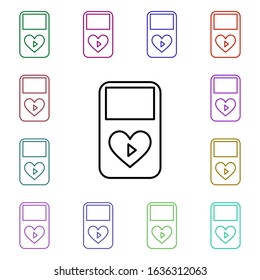 Music player with heart multi color style icon. Simple thin line, outline vector of heartbeat icons for ui and ux, website or mobile application