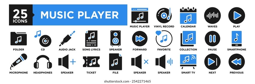 Music Player icon collection set. Containing design audio, sound, play, media, illustration	