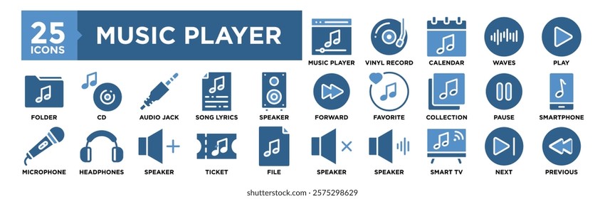 Music Player icon collection set. Containing design audio, sound, play, media, illustration