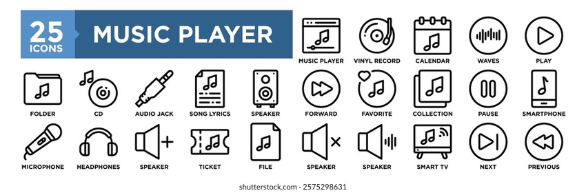 Music Player icon collection set. Containing design audio, sound, play, media, illustration