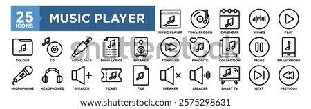 Music Player icon collection set. Containing design audio, sound, play, media, illustration