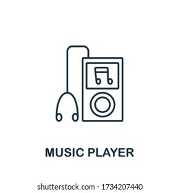 Icono del reproductor de música de la colección de música. Línea simple Icono del reproductor de música para plantillas, diseño web e infografías