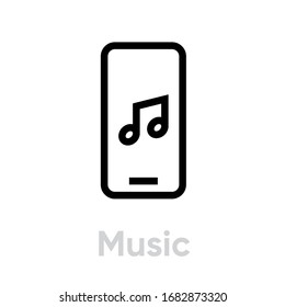 Music player icon. Editable line vector. Symbol of a modern smartphone with a note, melody sign. Single pictogram.