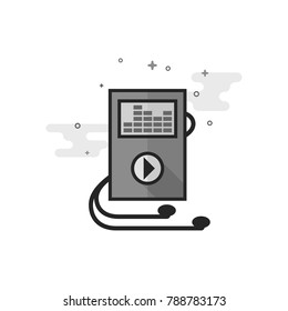 Music player icon in flat outlined grayscale style. Vector illustration.