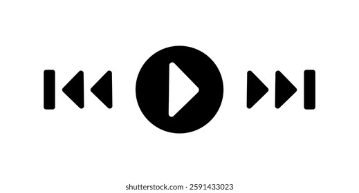 Music player icon set with play, pause, next, previous symbol. Music player bar, modern playback of music application. Media Player Buttons icon set, Play and pause buttons sign. Video controls.