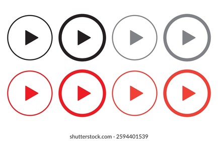 
Music player icon set with play, pause, next, previous like and settings symbol in black and white color stroke style. Media Player Buttons icon set, Play and pause buttons sign, Video Audio Player.