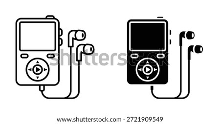 Music Player Icon Set. Music player vector symbol in black filled and outlined style.