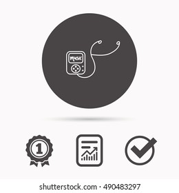 Music player icon. Songs portable device sign.