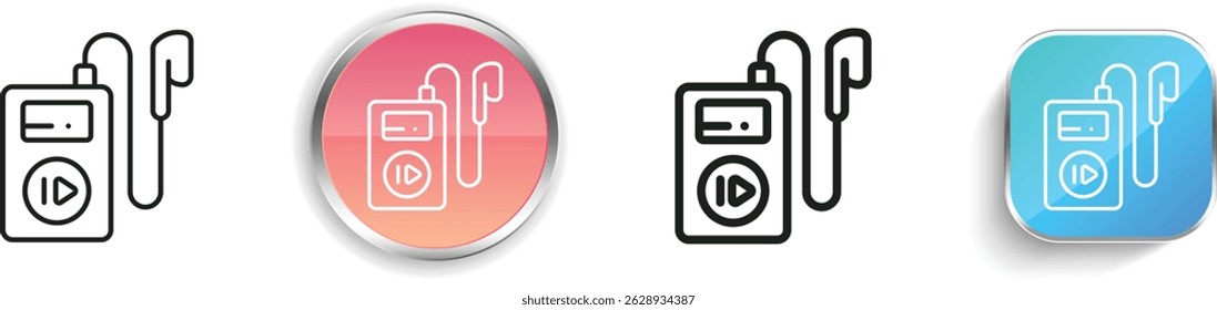 music player icon. Thin Linear, Regular and Button Style Design Isolated On White Background