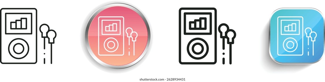 music player icon. Thin Linear, Regular and Button Style Design Isolated On White Background