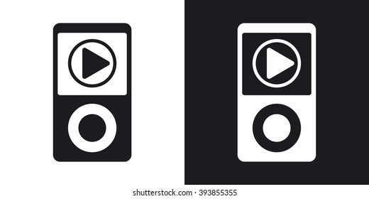 Music player icon, vector. Two-tone version on black and white background