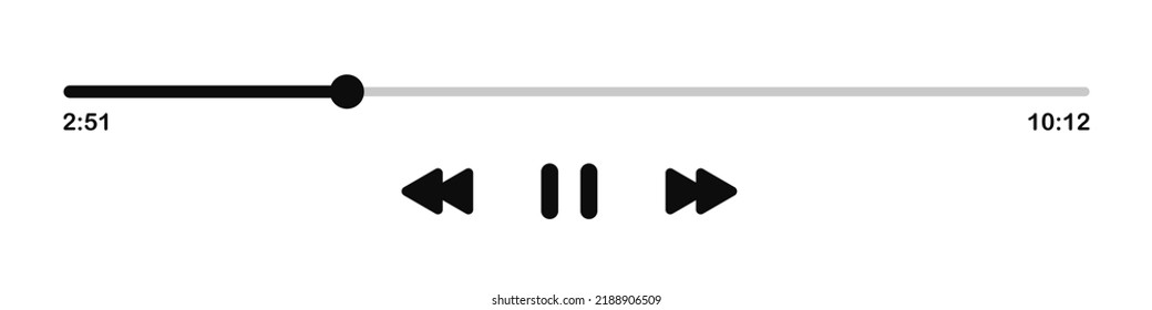 Music player icon. Video or audio player. Time slider with pause, rewind and forward buttons. Vector illustration