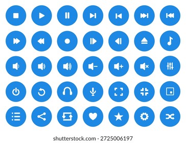 Ícones do reprodutor de música definir botão estilo plano áudio e controle de mídia símbolos reproduzir, pausar, parar, avançar, retroceder, volume, embaralhar, loop, etc