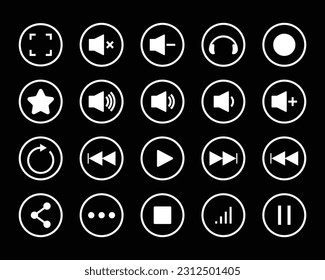 Vector de iconos de reproductor de música, conjunto de iconos de tecnología, contorno de interfaz de música, conjunto de iconos de teléfono móvil, interfaz de usuario, juego de iconos Ilustración vectorial