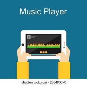 Music player illustration. Flat design. Music player interface on phone screen illustration. Media player concept.