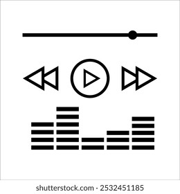 Music player interface with buttons, loading bar, Vector outline illustration.