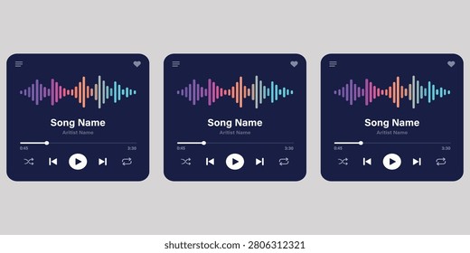 Music player interface collection featuring audio waveforms playback controls and streaming concepts suitable for digital entertainment applications podcast platforms and modern media design projects